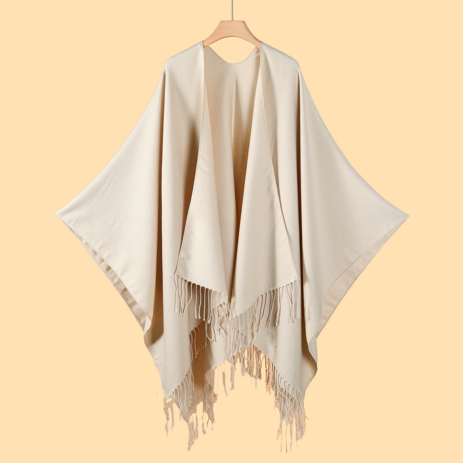 Versatile Womens Classic Solid Color Tassel Split Shawl Scarf Four Seasons Imitation Cashmere Knitted Cardigan