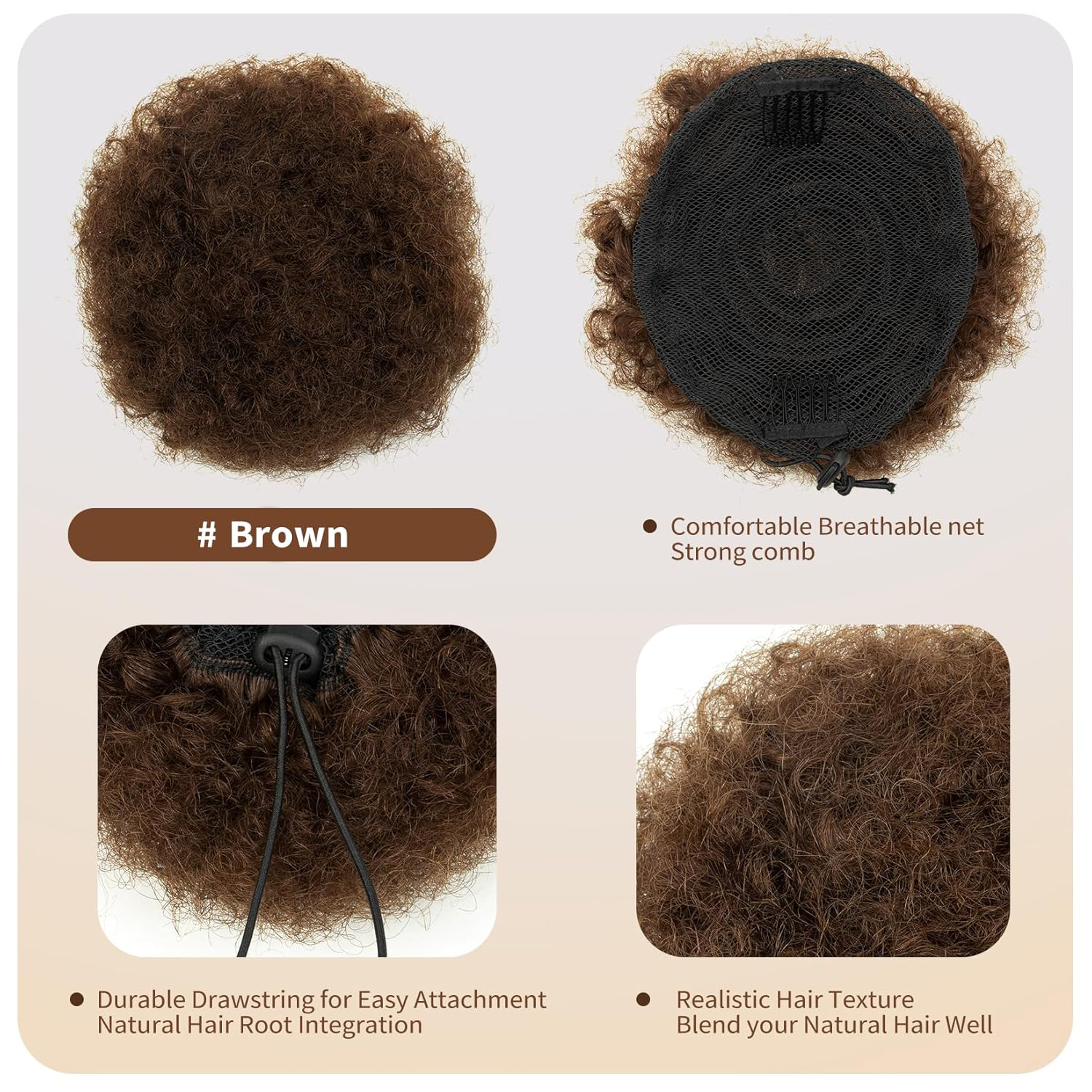 Black women's African fluffy hair drawstring ponytail 6-8 inches curly 100% human hair ponytail Black female girl