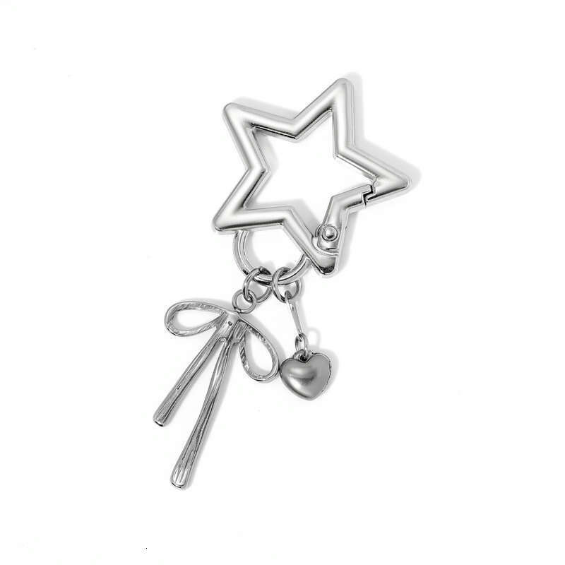 Fashion Simple Metal Stainless Steel Pendant Korean Style Keychain Lipstick Mesh Bag
