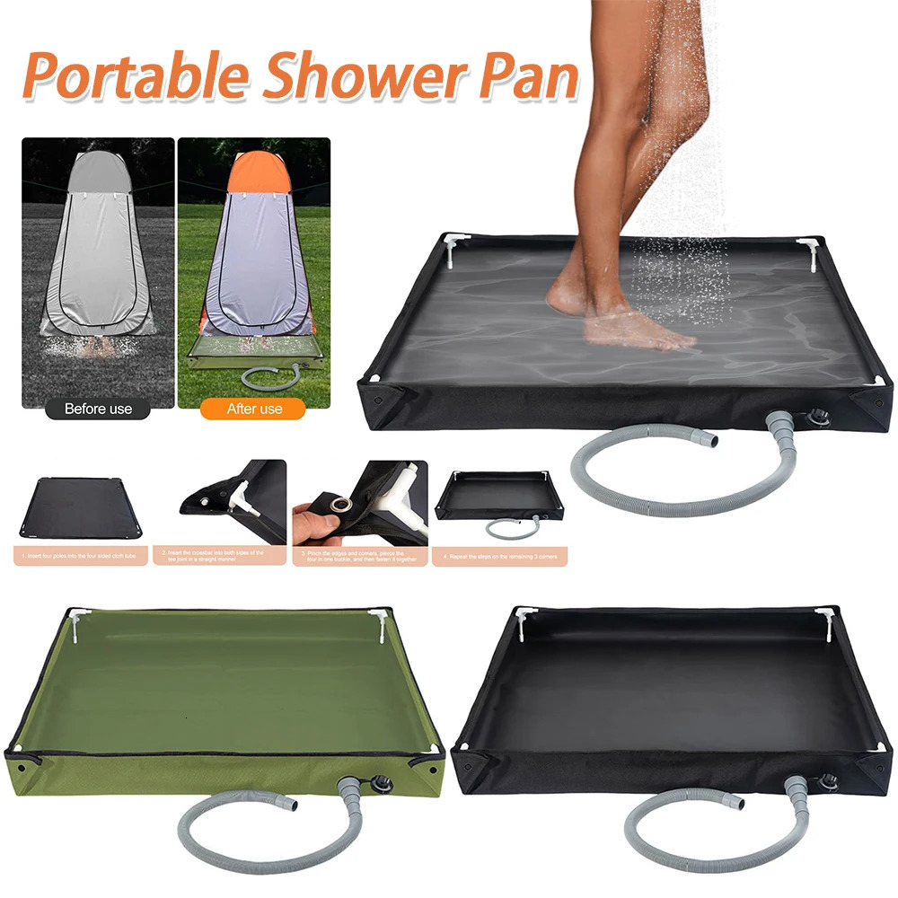 Portable Shower Pan with Drain Hose Camping Base Outdoor Tent Tray for RV Beach Pet Bath 251013
