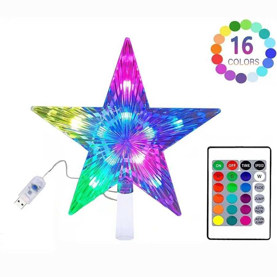 USB Powered RGB LED Fivepointed Star Christmas Tree Top Lights Dia 22CM New Year Decoration Garland Fairy Lights for Xmas Decor C251024
