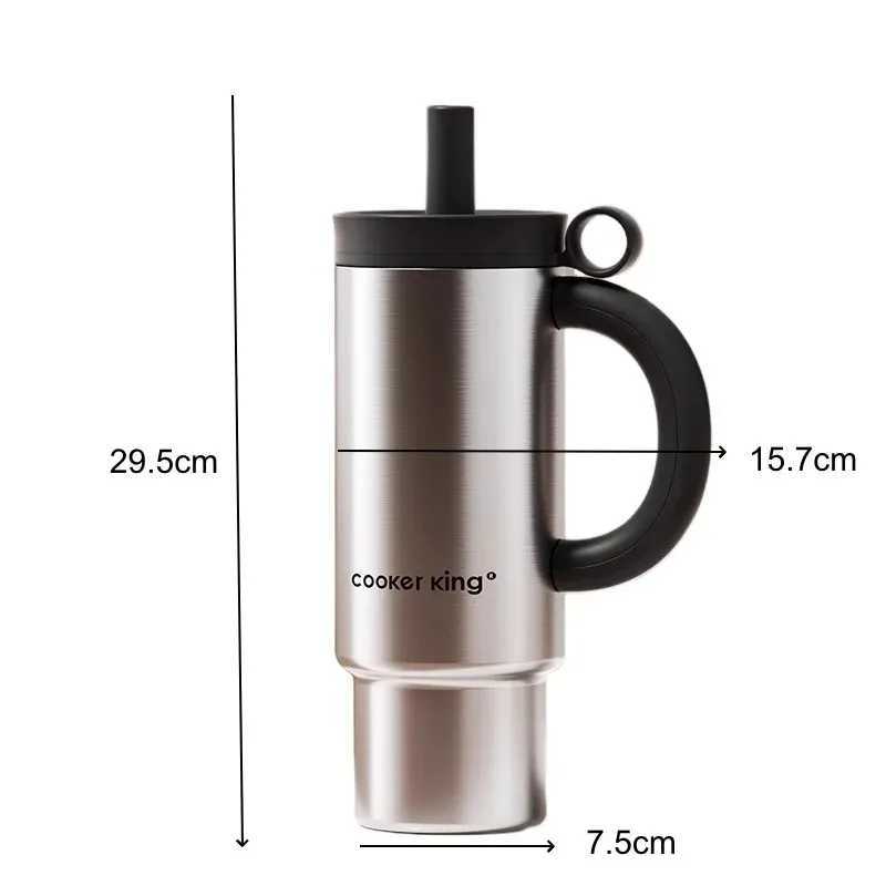 COOKER KING 1050ml Hot Water Bottle Straw Thermos Cup with Handle Stainless Steel Insulated Tumbler Large Capacity Leakproof J251025