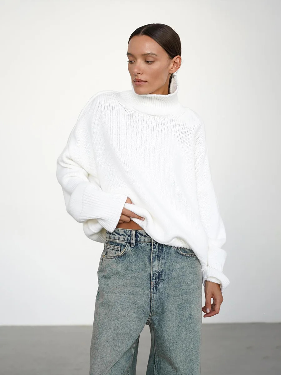 Blubelle Autumn Winter Womens Oversized Turtleneck Sweater Casual Warm Solid Basic Loose Knitted Jumper Pullover 251023