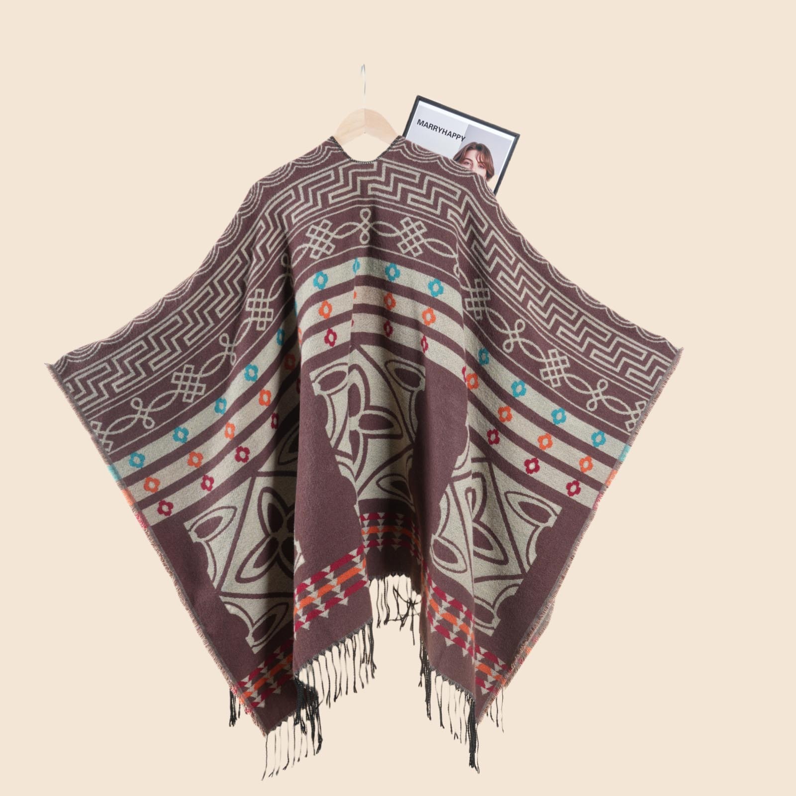 New Cross Plum Blossom Tassel Thickened Split Warm Shawl Womens Cape Autumn Winter ColdProof Cloak