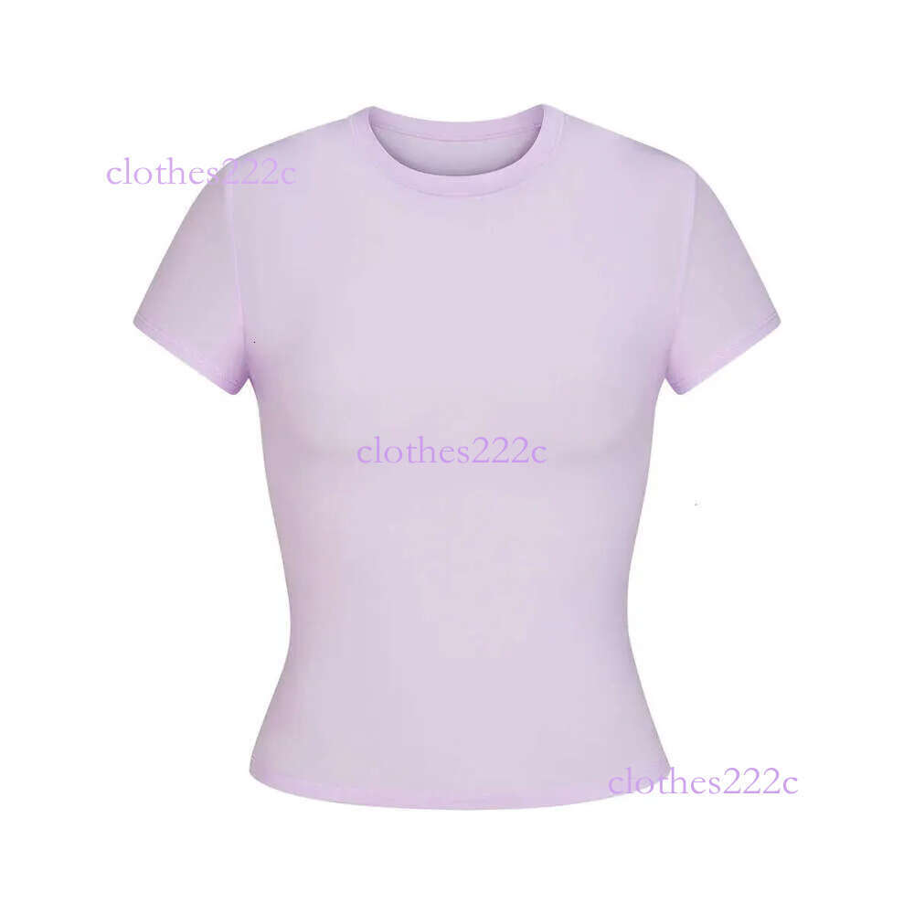 Kim Top T-Shirt Short Sleeve Stretch Slim Kylie With Thread Pure Cotton Round Neck Base