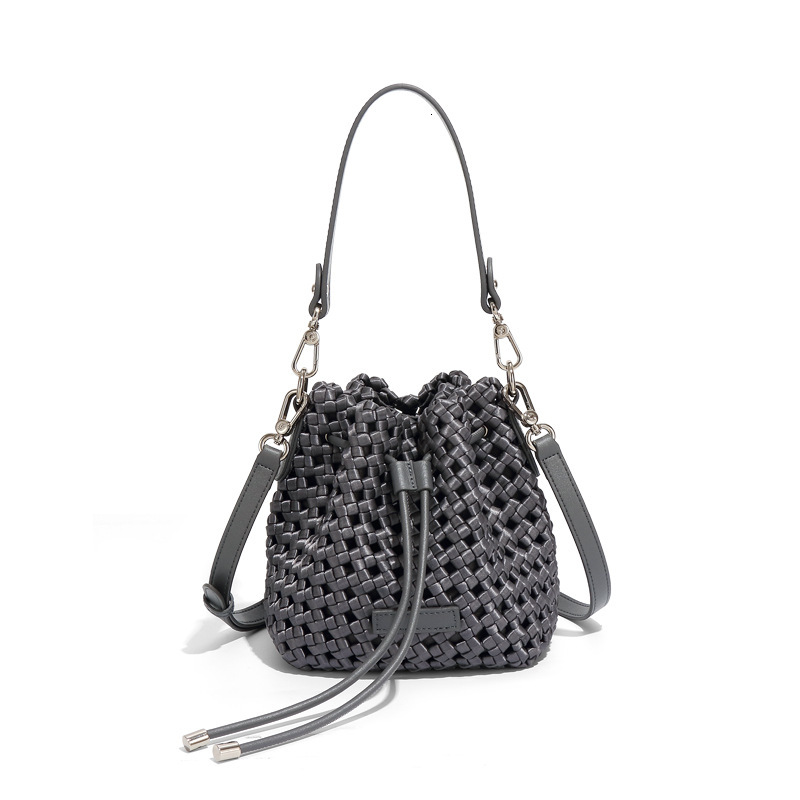 New Silk Woven Bucket Fashion Trend Handbag High-end Versatile Mini Casual Shoulder Crossbody Bag