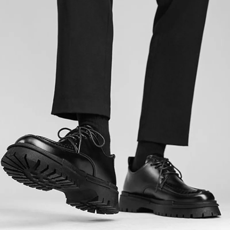 Black Round Toe Man Casual Shoe Brogue Leather Shoes for Men Office Height Increasing Retro Elegant Adults Classic Original Pu 251023