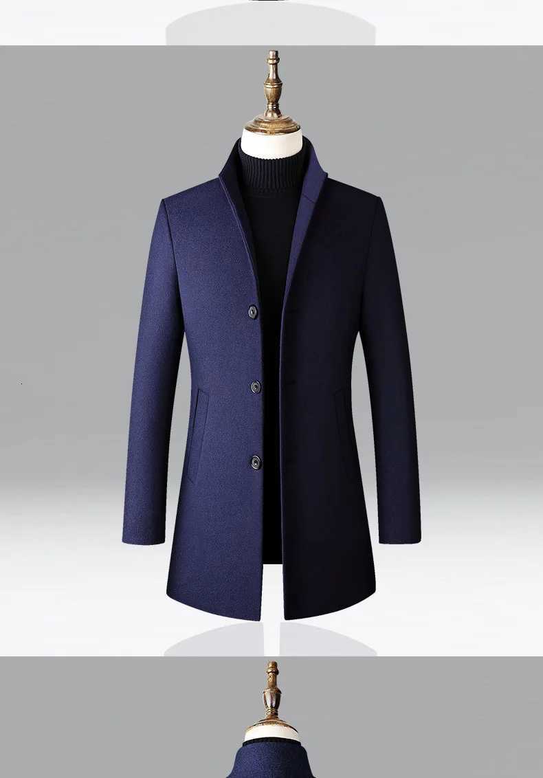 2025 Autumn Winter New Men Mid Length Wool Overcoat Stand Collar Single Breasted Business Slim Fit Woolen JacketT251025