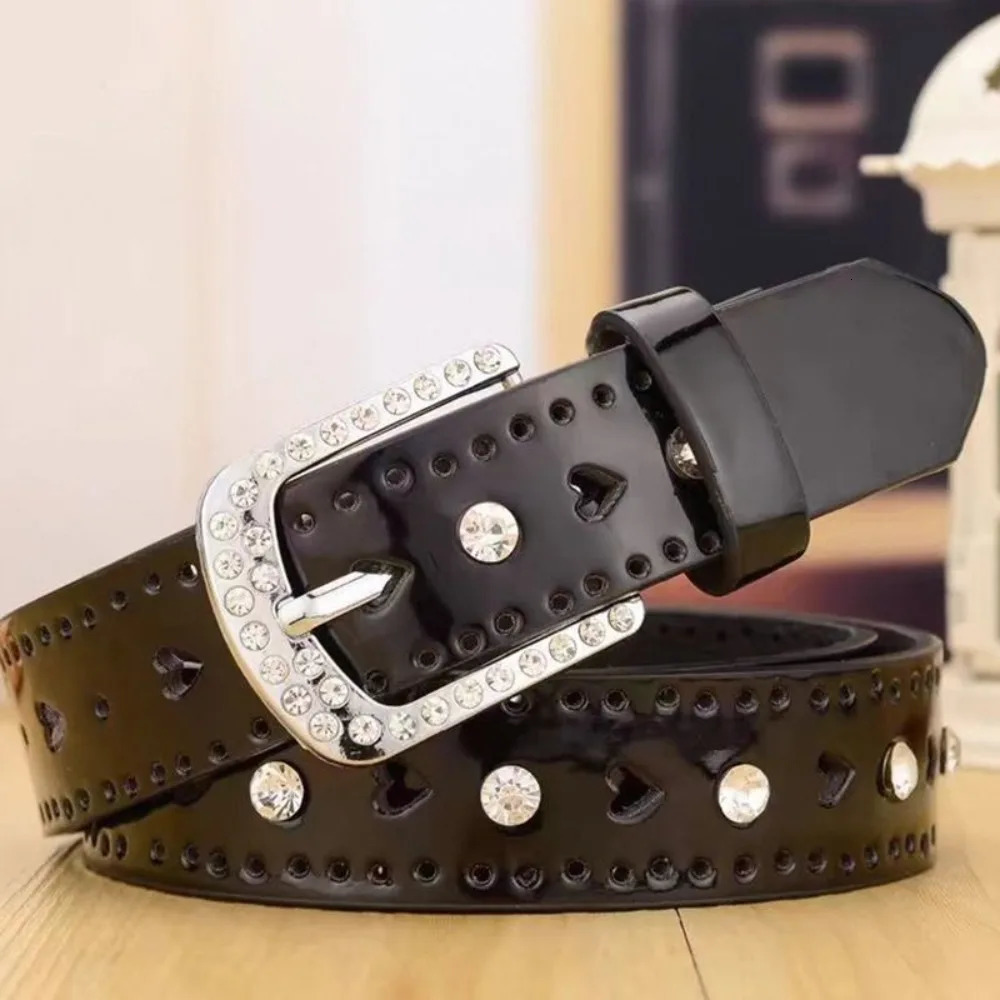 Korean Style Womens Rhinestone Belt Vintage Hollow Out Fashionable Waistband for JeansDresses Y2K Punk Inspired 251024
