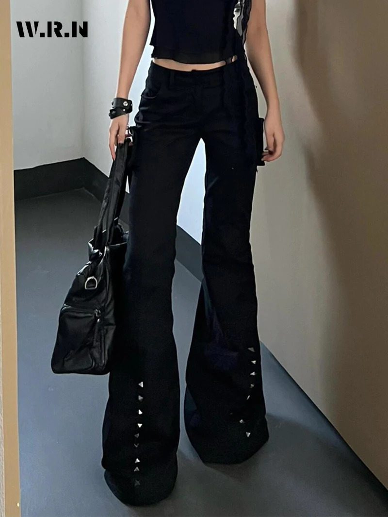 Hight Street Sheath High Waist Flared Jeans Black Kpop Retro Y2K Harajuku Pants Womens Vintage Slim 2000s Skinny Denim Trouser 251023