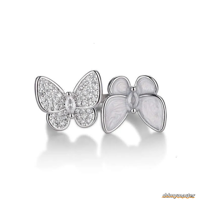 Open Adjustable Ring With Double Butterfly Design - Mother Of Pearl & Rhinestone Elegant Women's Jewelry Ddmymaster