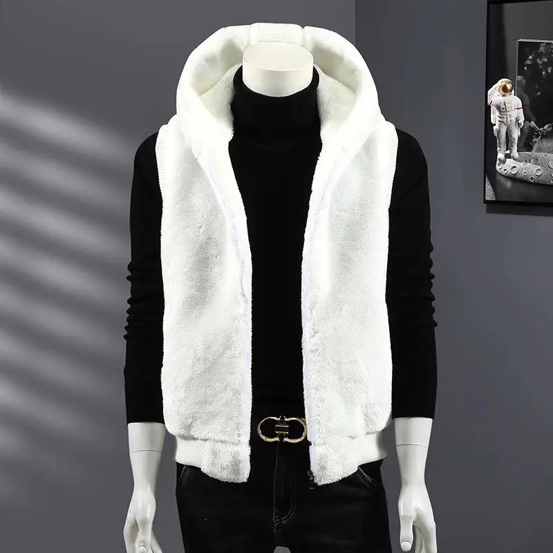 Autumn Winter Thiened Warm Mens Hooded Faux Fur Zipper Cardigan Vest European Sle Couples Outerwear Polyester Fiber 251020