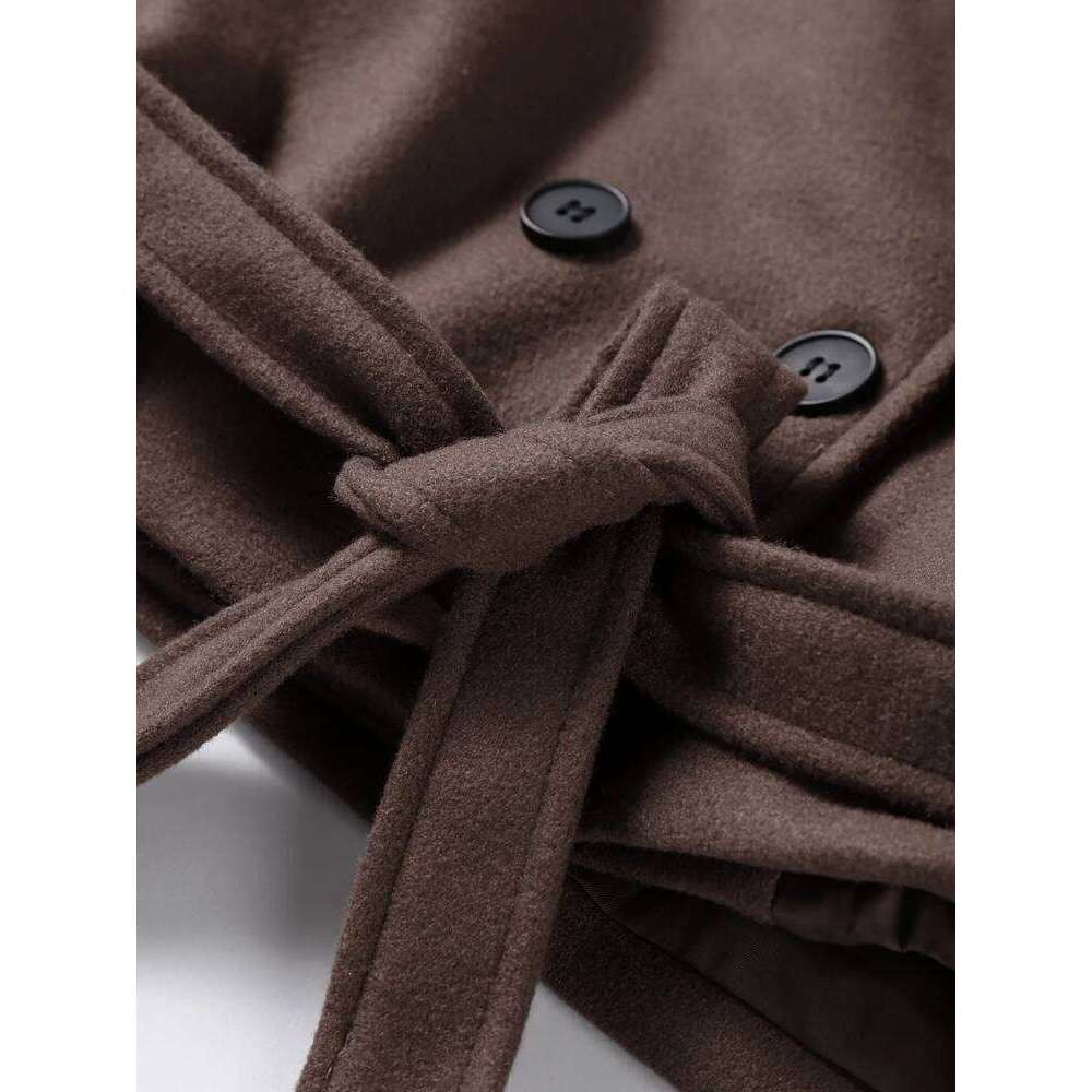 Solid Short Trench Coats For Women Lace Up Double Breasted Full Sleeves Jackets Autumn Winter Fashion High Streetwears Lady
