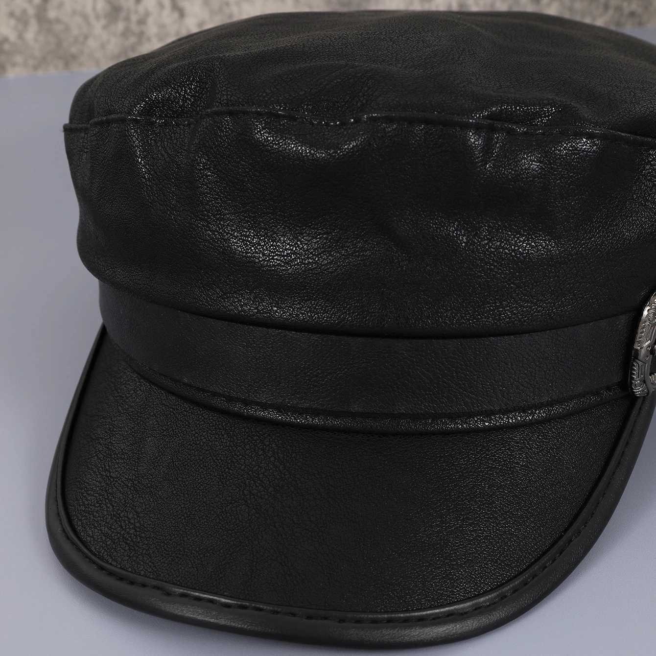 Black PU leather arrowdecorated navy hat European and sweet and cool flattopped newsboy hat shop and gatherin Y251025