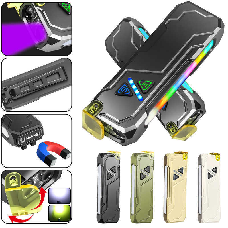 New RGB Color Changing Multifunctional EDC Strong Light Flashlight USB Charging with Magnet Pen Clip Strong Light Atmosphere W251025