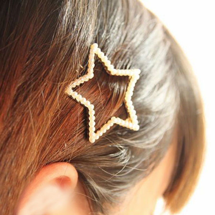 Korean Version Full Pearl Bow Five-Pointed Star Crown Heart Side Hair Accessories Frog Clip