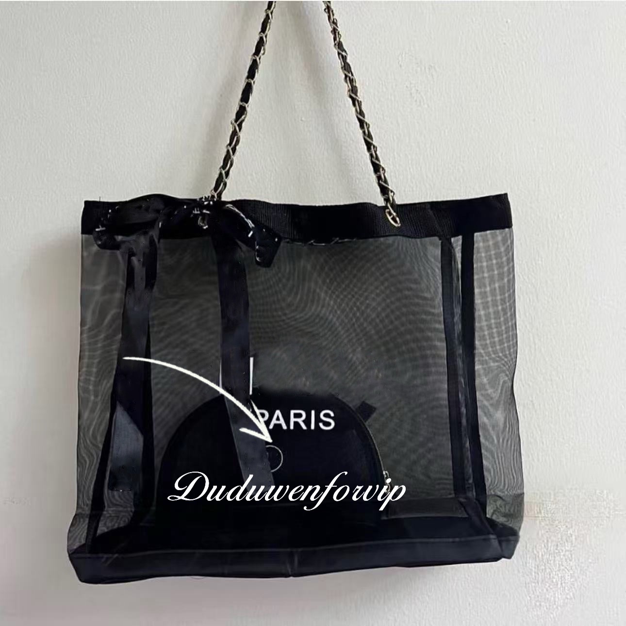 storage bag classical C gift set of two bag letter 2C classic Orgainize lady mesh printed tote with ribbion tie fashion Travel case