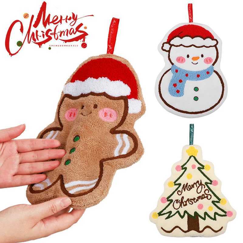 Christmas Hand Towel Cartoon Gingerbread Man Snowman Coral Fleece Towel Christmas Home Kitchen Bathroom Decoration Xmas Gifts C251024
