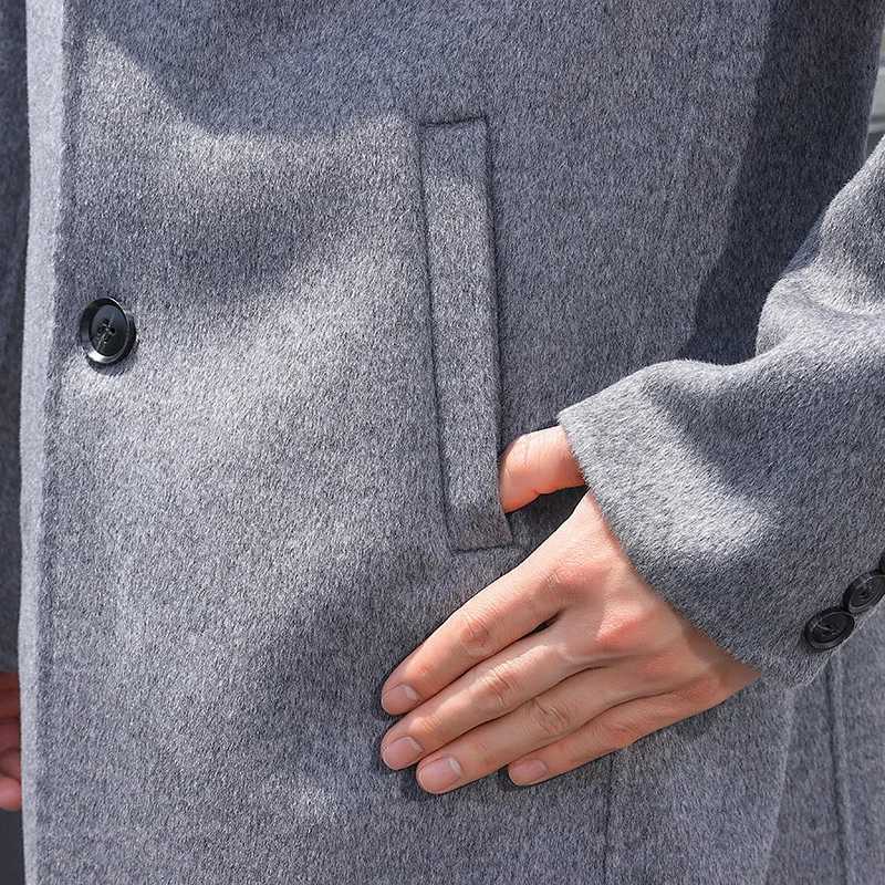 100 Wool HandSewn Mens Coat Long Overcoats Boy Buttons Cardigan Longstyle Woolen Coats Overcoat 2024 NewT251025