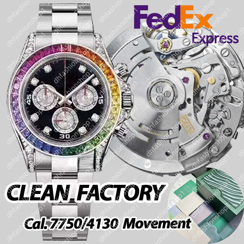 Top Men Designer Watches High Quality Rainbow dia super factory Watch 40MM Automatic Chronograph watch Cal.4130 movement Sapphire glass