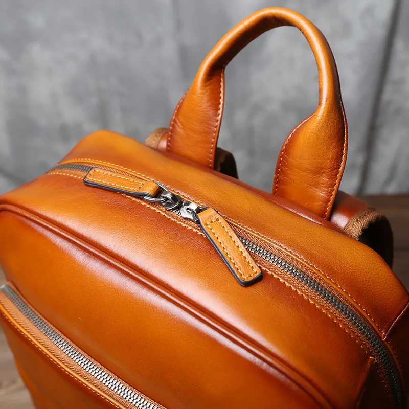 Vegetable Tanned Cowhide Shoulder Backpack Mens Head Layer Cowhide Vintage Casual Multifunctional Large Capacity Computer Bag W251025