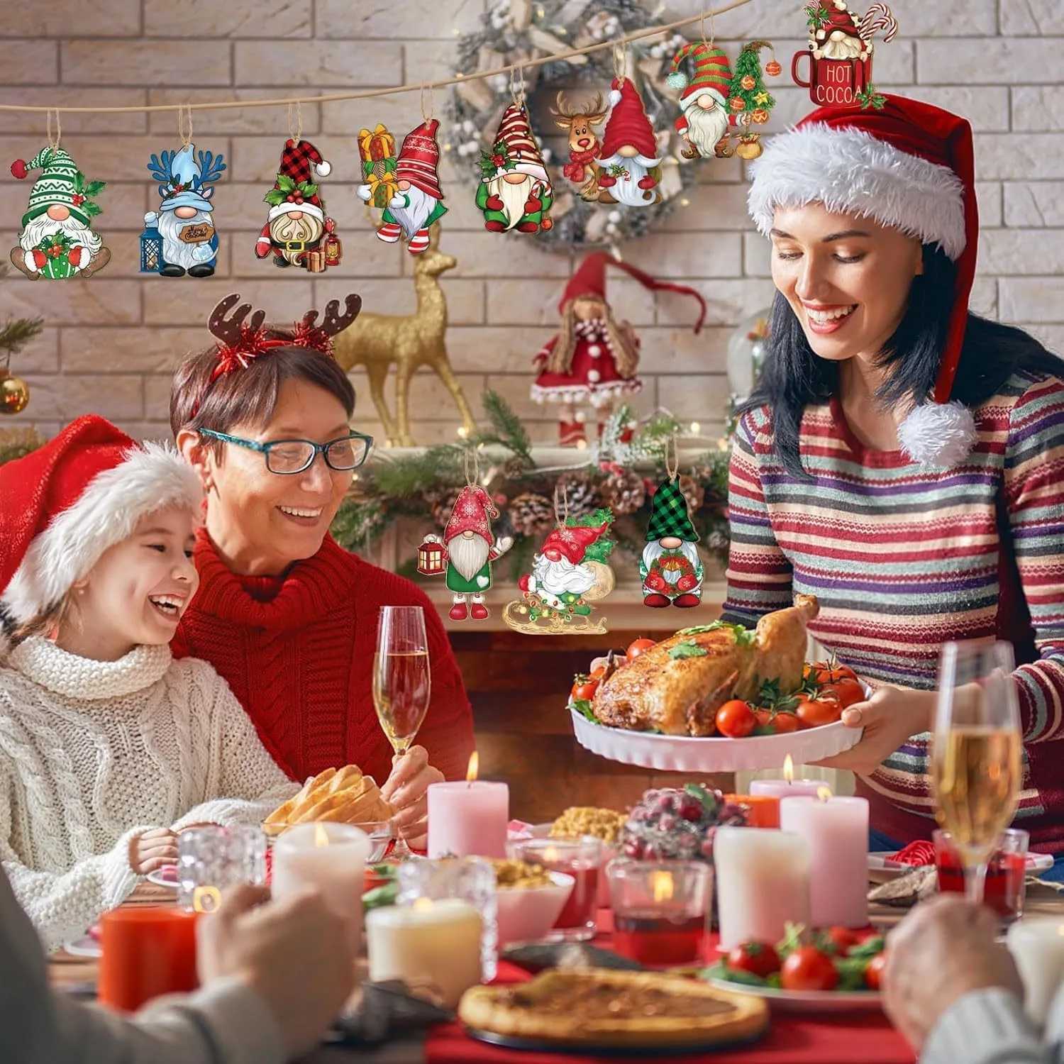 12pcs Christmas Wooden Pendant Xmas Tree Hanging Ornaments 2025 Navidad Party Decoration for Home 2026 New Year Gift C251024