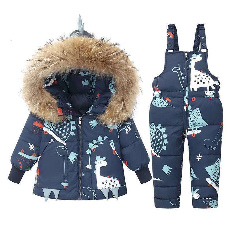Children Winter Warm Down Jacket Parka Boy Baby Overalls Toddler Clothes Kids Dinosaur Clothing Set Hooded Coat Snowsuit