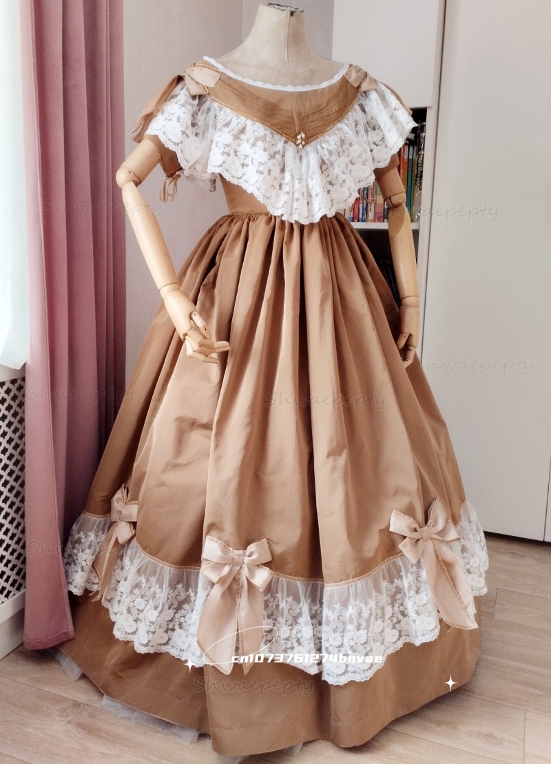 1860s Historical Civil War Prom Dresses Floor Length Brown Vintage Evening Dress Lace Pleats 2026 Customized Celebrity Party Special Occasion Wear