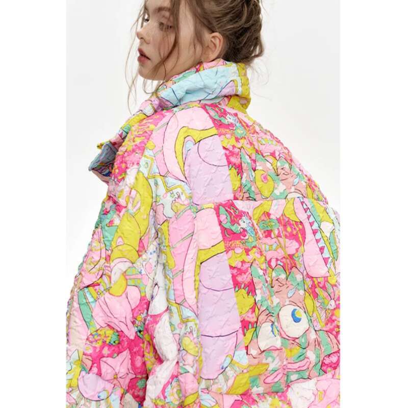 2025 Winter New Arrivals Stand Collar Loose Full Printed Short Down Jacket For Women Coats Designer Women