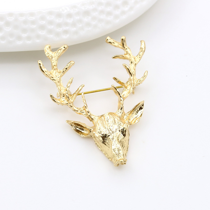 Creative Elk Brooch Gold Antlers Pin Accessory Reindeer Christmas Gift