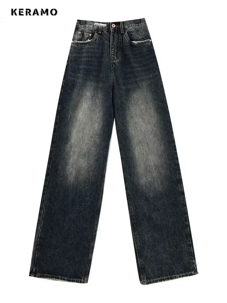 Harajuku Streetwear Retro Fashion Autumn Women High Waist Jeans Loose Wide Leg Straight Loose Denim Trousers Y2K Baggy Pants 251023