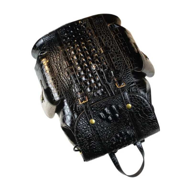 Genuine Cowhide Crocodile Pattern Travel Backpack Unisex Large School Bag for Students Office Workers with AntiTheft Zipper W251025
