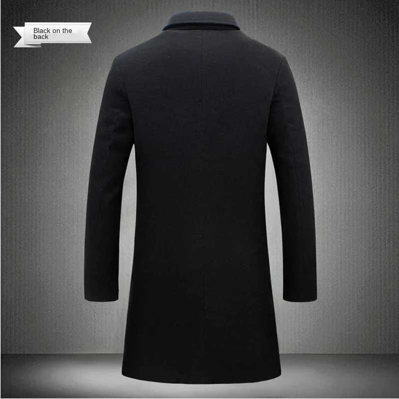 2024 Spring Autumn New Long Cotton Coat New Wool Blend Pure Color Casual Business Fashion Mens Clothing Slim Windbreaker Jacket J251115