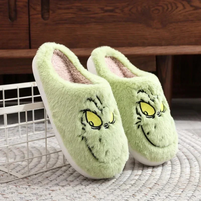 Christmas Plush Slippers Women Winter Warm Cute Home Green Haired Monster Slippers Funny Non Slip Cotten Shoes Year Gift251020
