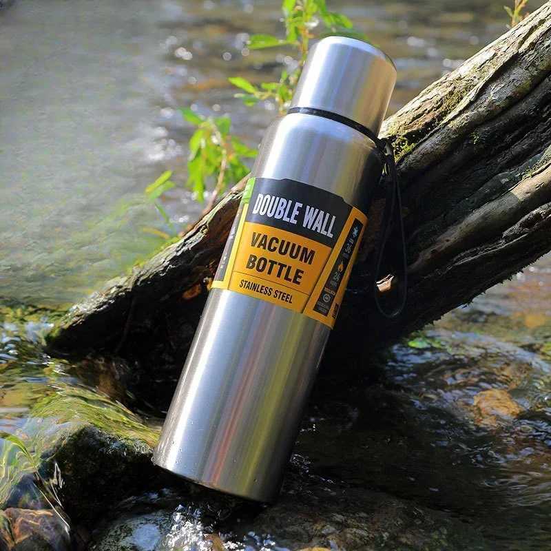 80010001500ml Large Capacity All Steel Stainless Steel Thermos Vacuum Flask Portable Insulated Tumbler with Rope Thermo Bottle J251025