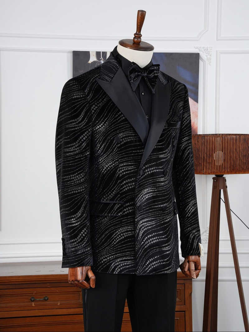 Shiny Crystals Menn's Suit Blazer Double Breasted Peaked Lapel Pants Sets Classic Fit Prom Wedding Party Customized 2 Pieces