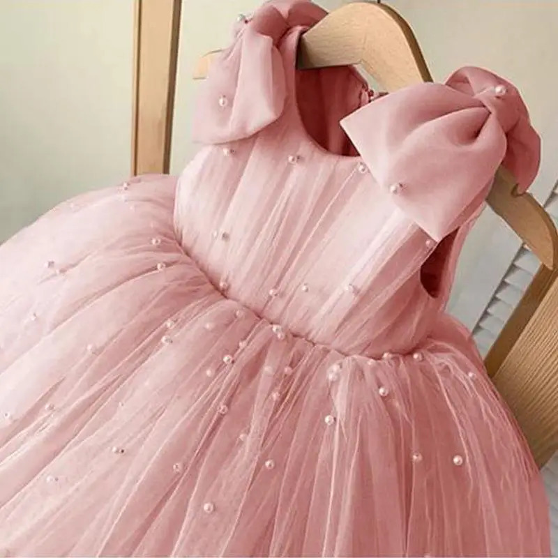 Gorgeous Formal Kids Dress Girls Sleeveless Pearl Cake Tutu Dress Children Birthday Party Clothes 251023