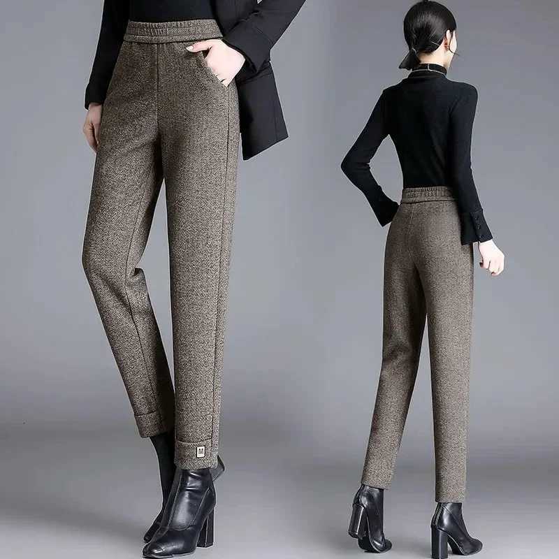 Fall Winter Thick Woolen Harem Pants Women Casual Elastic High Waist Pantalones Korean Fashion Ankle Length Calcas Feminina 2024T251025