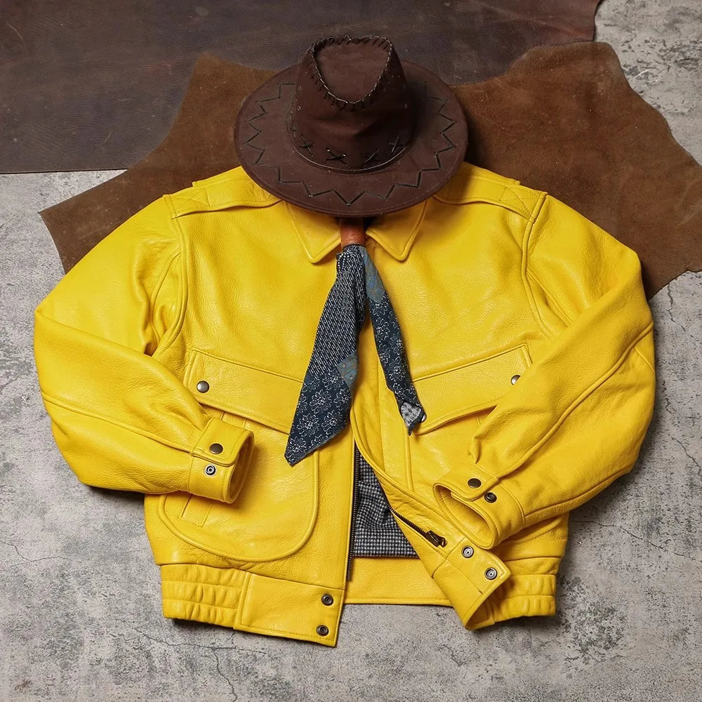 Mauroicardi Spring Autumn Cool Handsome Short Yellow Soft Pu Leather Jacket Men Turndown Collar Clothes 251024