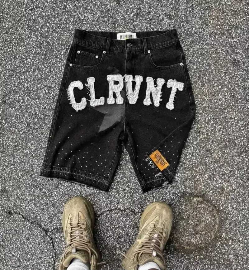Mens Street Letter Patchwork Embroidered Jeans Stars Summer Harajuku Rock Hip Hop Pants Mens Personalized Design ShortsXJ251025