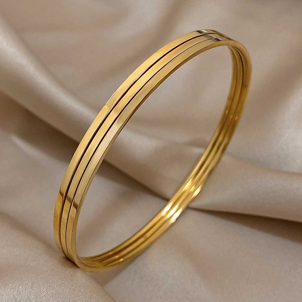 Greatera 3pcsset 2mm Stainl Steel Thin Bangles Bracelets for Wen Gold Plated Stackable Bracelet Waterproof JewelryW251025