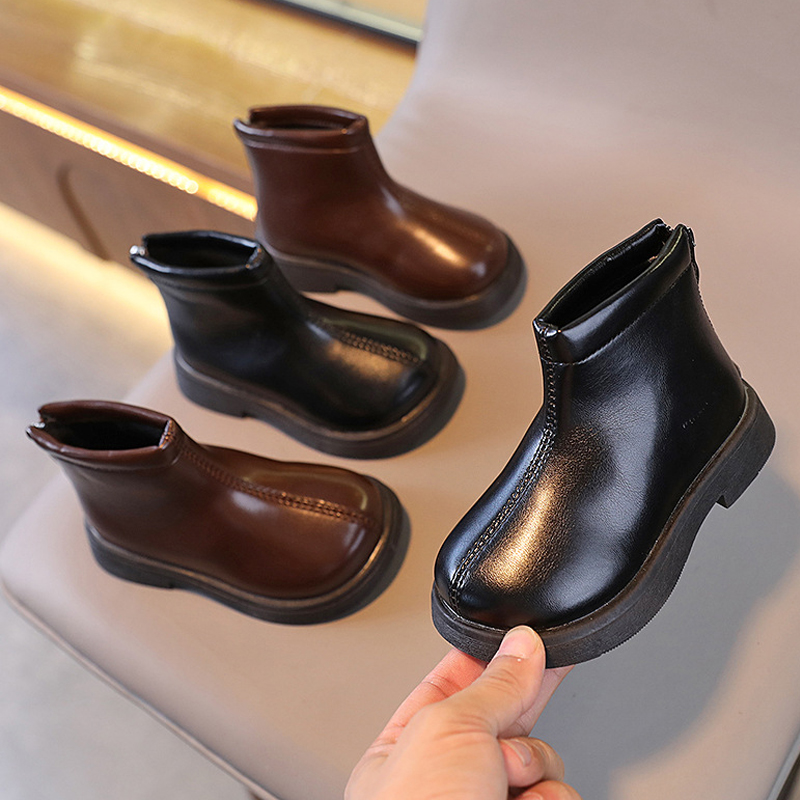 Girl Boots Design Kids Girls Ankle Boots Children Toddler Short Leather Boots Cutefeet Black Brown Color Side Zipper Sizes 22 - 31 C1184