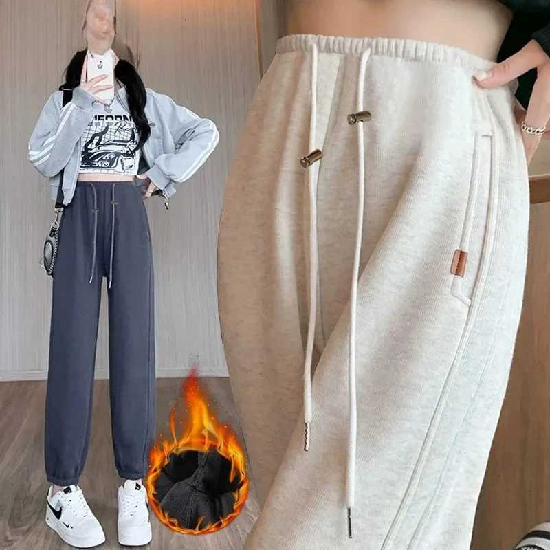Plush Velvet Lined Jogger Pants Fall Winter Laceup High Waist SweatpantsCasual Baggy Harem Spodnie Korea New Women PantalonesT251025