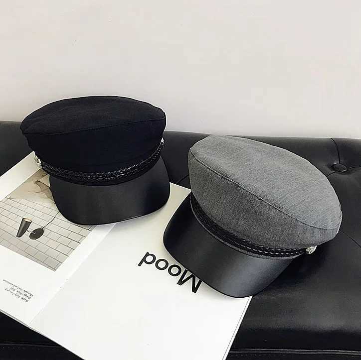Spring Autumn Sailor Hats Black Ladies Beret Cs Flat Top Ctain C Travel Cadet Octagonal Hat Fashion Wen Men MilitaryHat Y251025