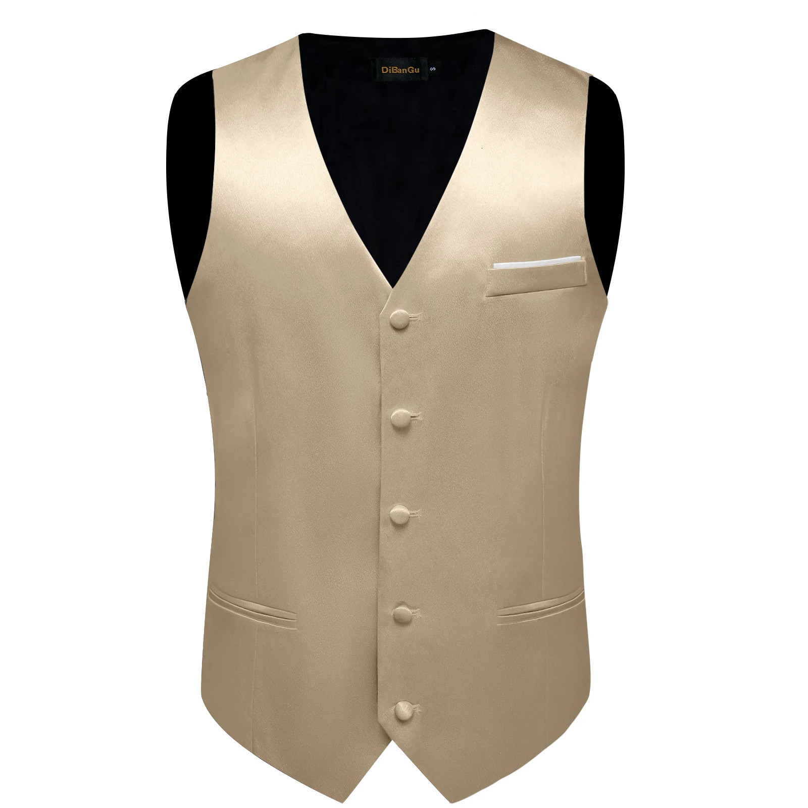 4Pcs Mens Champagne Satin Solid Suit Vest with 8cm Neck Tie Handkerchief Cufflinks for Wedding Prom Groom Waistcoat Clothing 251024