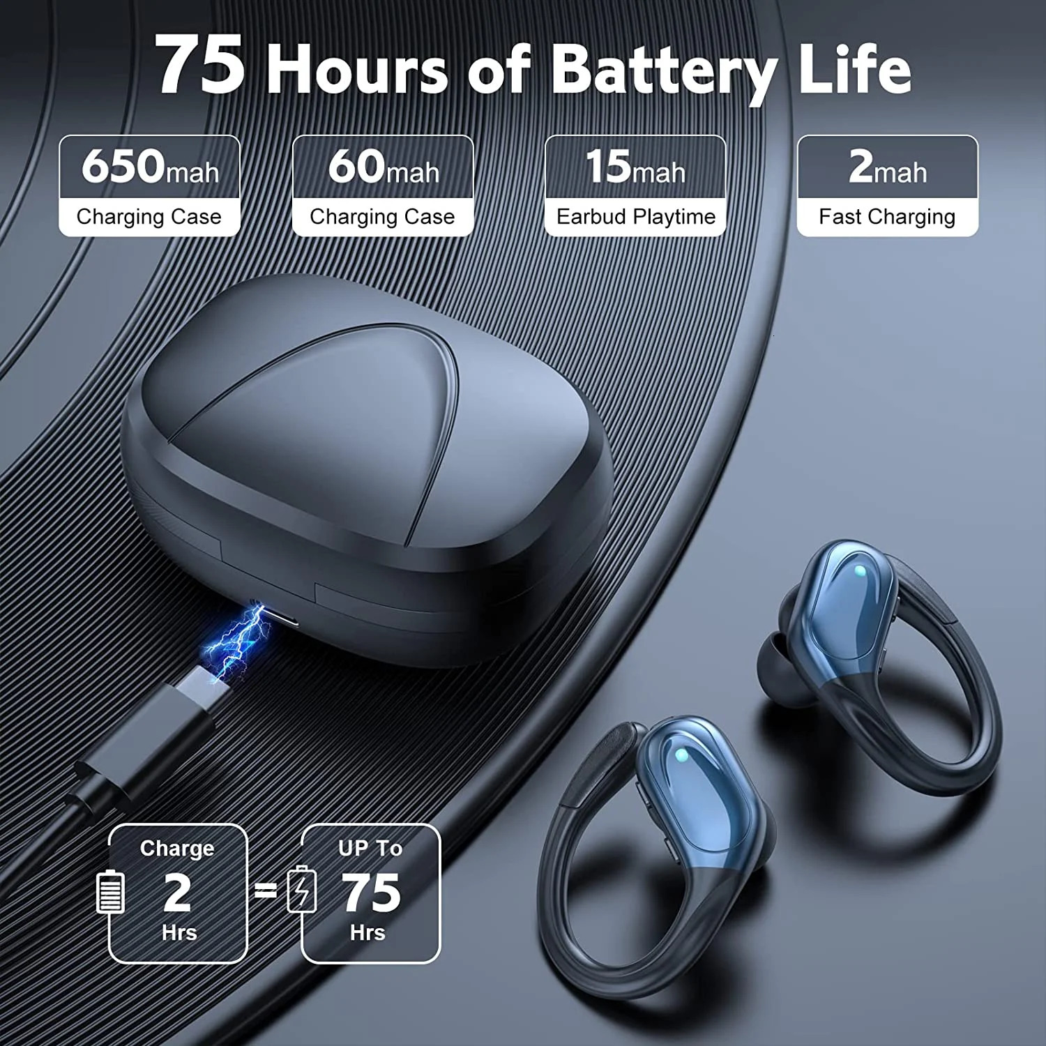 BX17 Ear Hook Bluetooth Headphones, TWS Wireless Earphones with Hook and Microphone, Bluetooth 5.3 Sound-Isolating Stereo Sports Earbuds, Button Contr - view 3