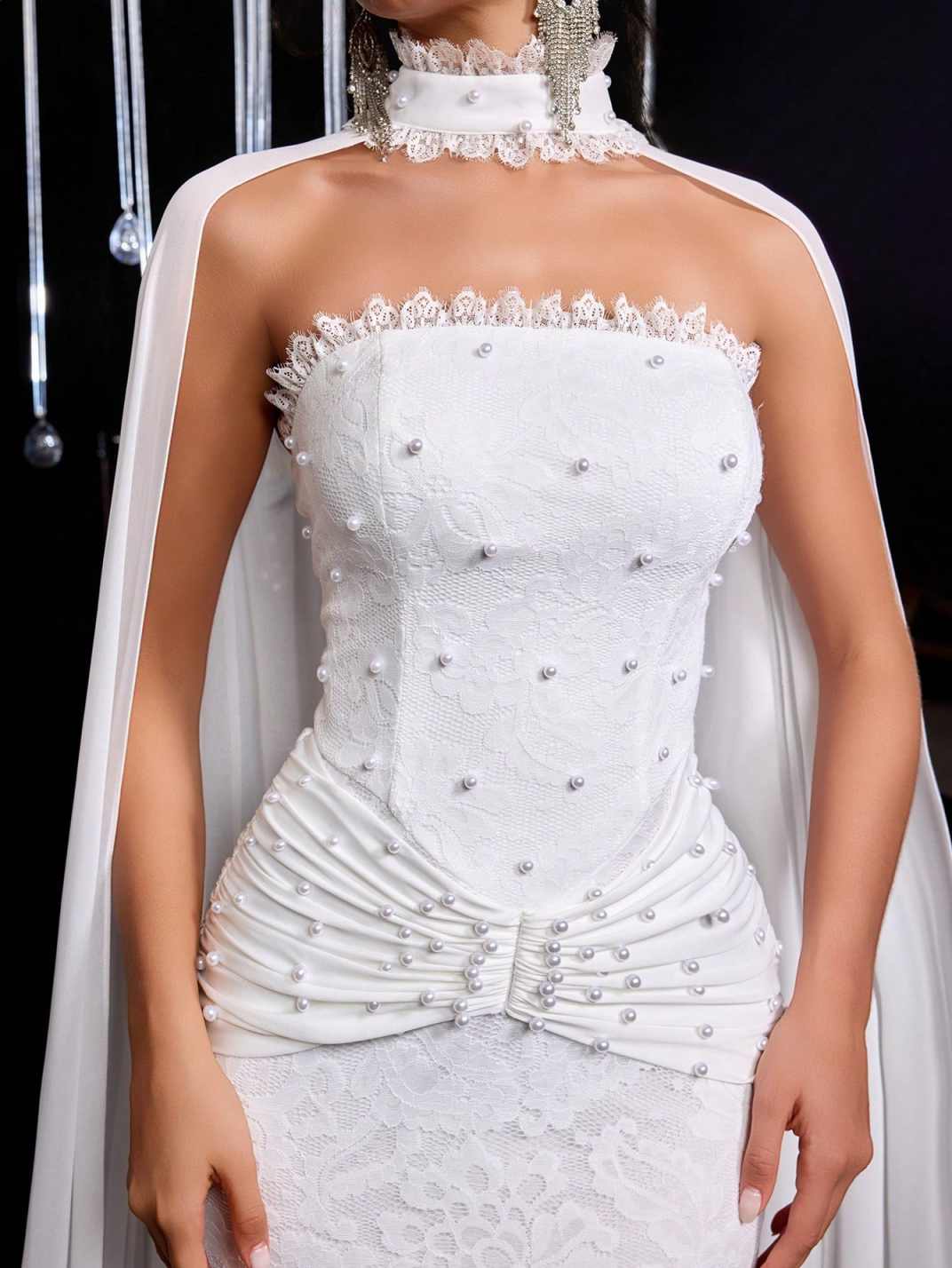 Luxury Lace Wedding Dress for Women Cloak Mermaid Pearls Chapel Train Ruched Engagement Vestidos De Gala Customized