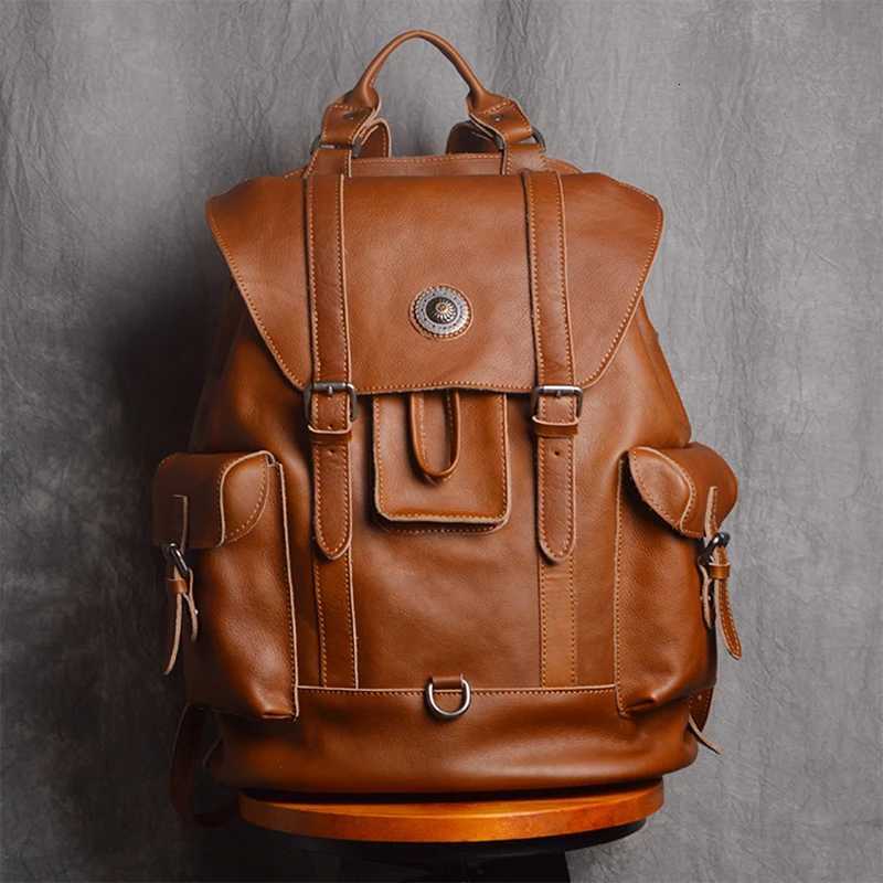 Leatherfocus Leather Travel Backpack Men Multifunctional Fashion Backpack Retro Large Capacity Backpacks for Women Laptop Bag W251025