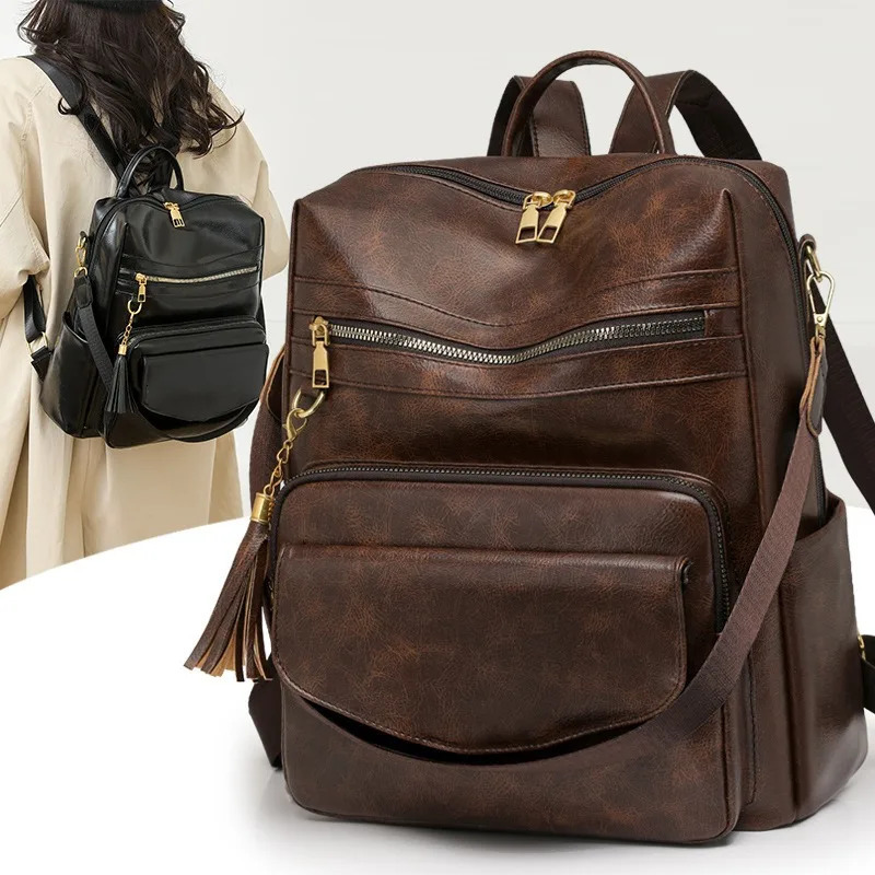 Backpack Purse for Women Large LadiesFashion Tassel Pu Leather Travel Ladies Shoulder Bags Waterproof 251018