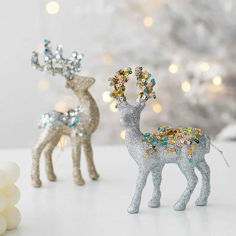 Christmas Elk Pendants Xmas Tree Hanging Ornaments Christmas Decor Sparkling Powder Velvet Deer Happy New Year Ornament Decor C251024